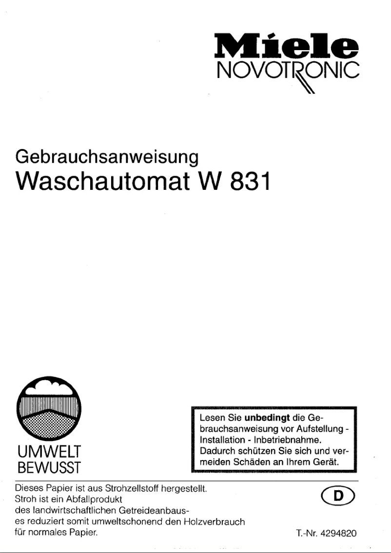 Page n°1 - Manuel utilisateur Miele W 831