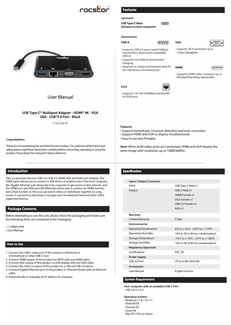 Page n°1 - Manuel utilisateur Rocstor Y10A248-B1