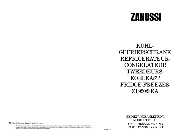 Page 1 de la notice Manuel utilisateur Zanussi ZI 920/9 ka