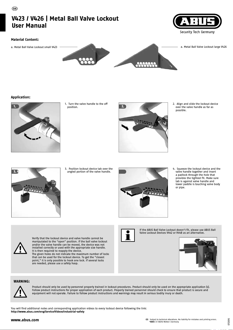 Page 1 de la notice Manuel utilisateur Abus V423