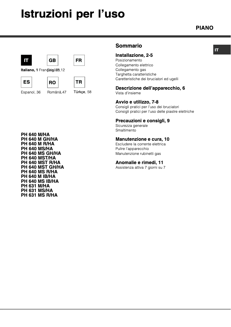 Página 1 del manual Manual de usuario Hotpoint Ariston PH 640MST (AV) R/HA