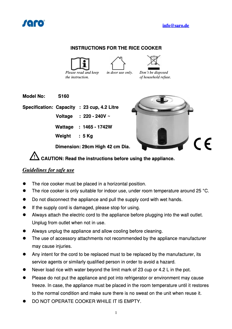 Página 1 del manual Manual de usuario Saro RICO