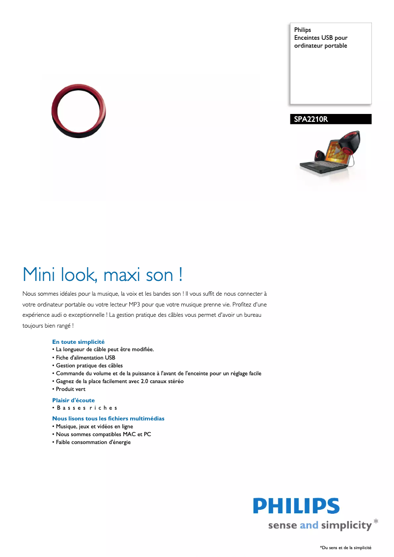 Página 1 del manual Ficha técnica Philips SPA2210R