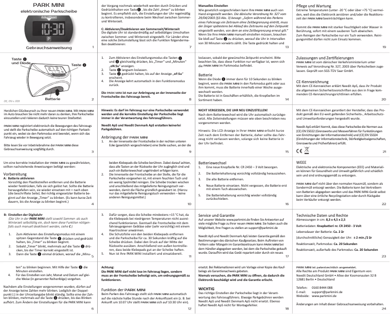 Image de la première page du manuel de l'appareil Park Mini