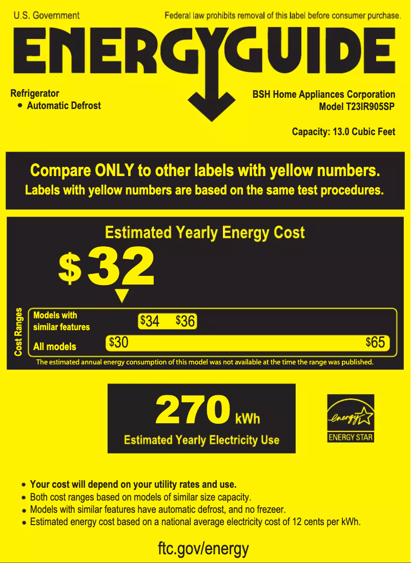 Page 1 de la notice Label énergétique Thermador T23IR905SP