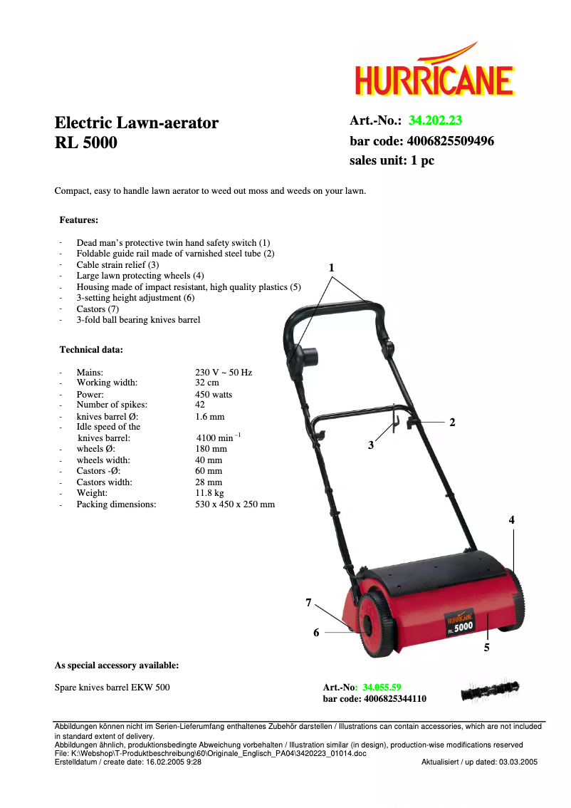Page n°1 - Manuel utilisateur Hurricane RL 5000