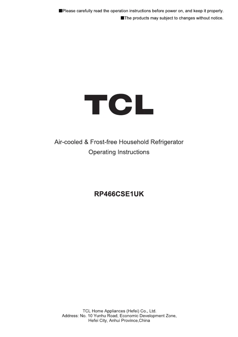 Image de la première page du manuel de l'appareil RP466CSE1UK