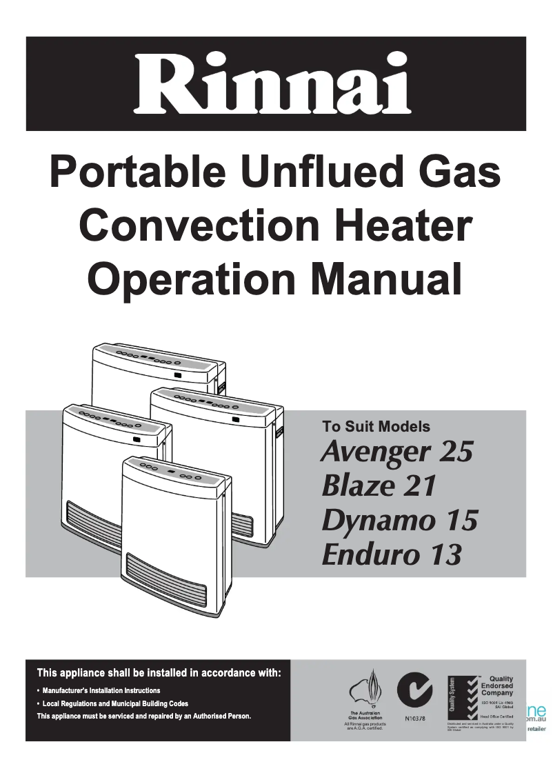 Page n°1 - Guide d'installation Rinnai Enduro 13 EN13N