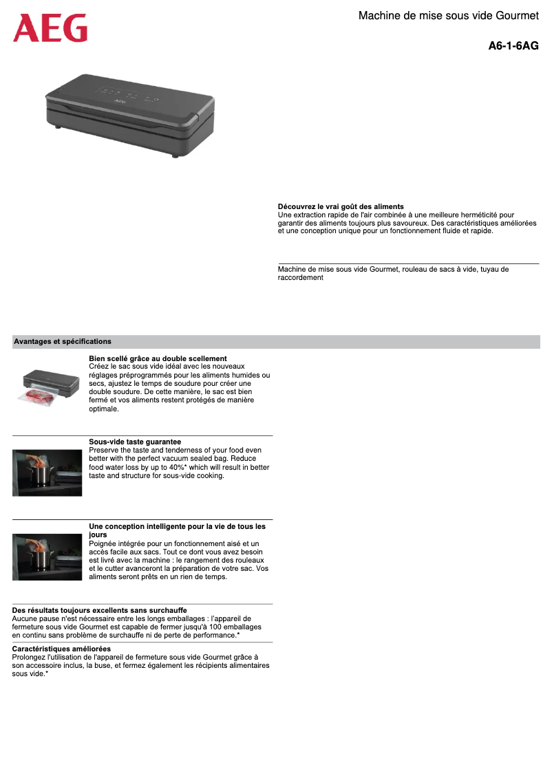 Page 1 de la notice Fiche technique AEG A6-1-6AG
