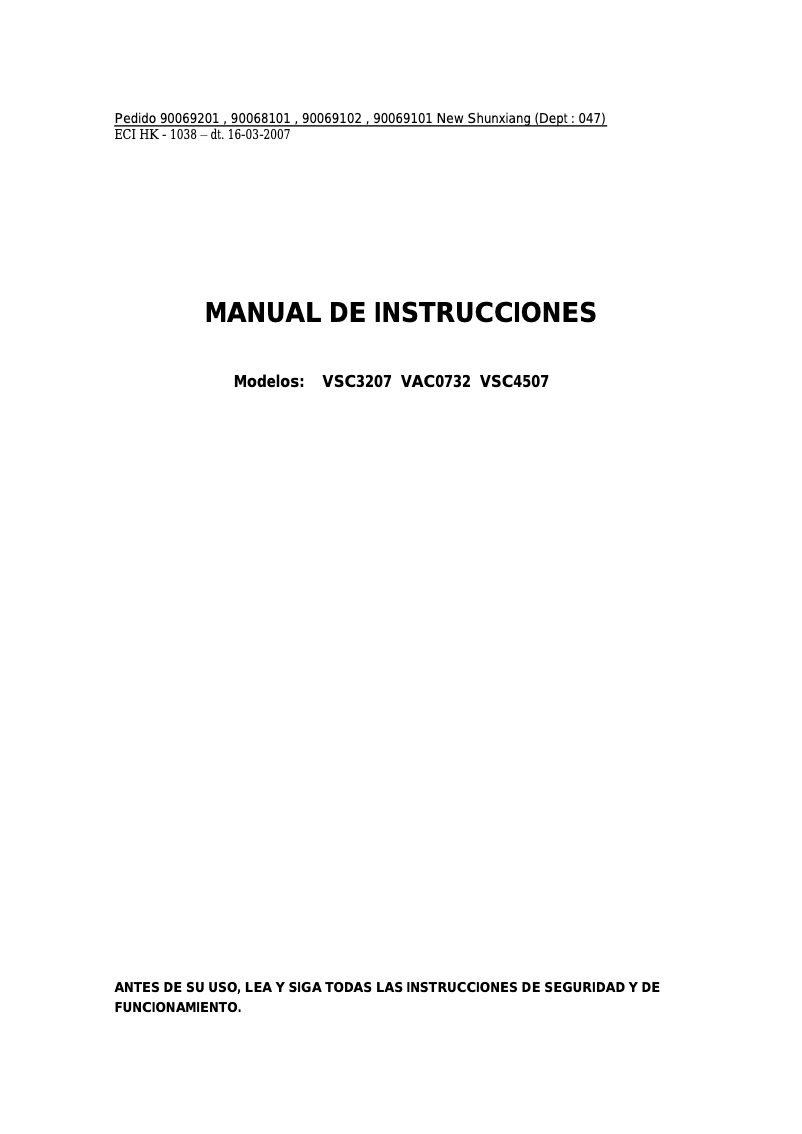 Image de la première page du manuel de l'appareil VSC3207