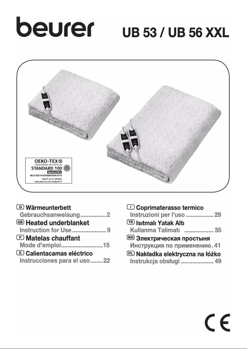 Page 1 de la notice Mode d'emploi Beurer UB 53 Teddy Single