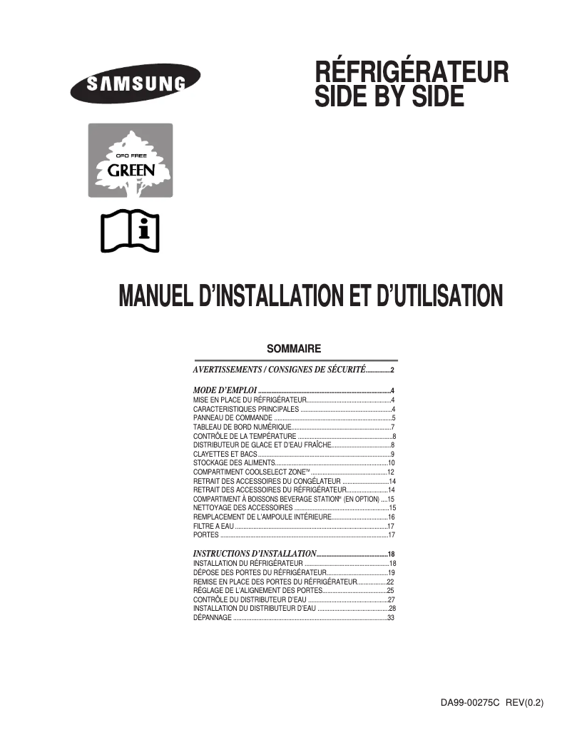 Page n°1 - Manuel utilisateur Samsung RS26KLDW