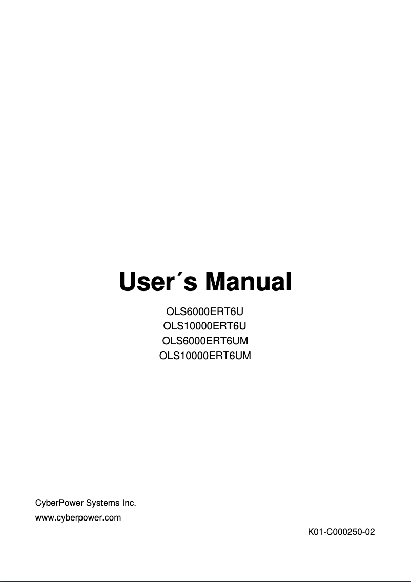 Page n°1 - Manuel utilisateur CyberPower OLS6000ERT6UM
