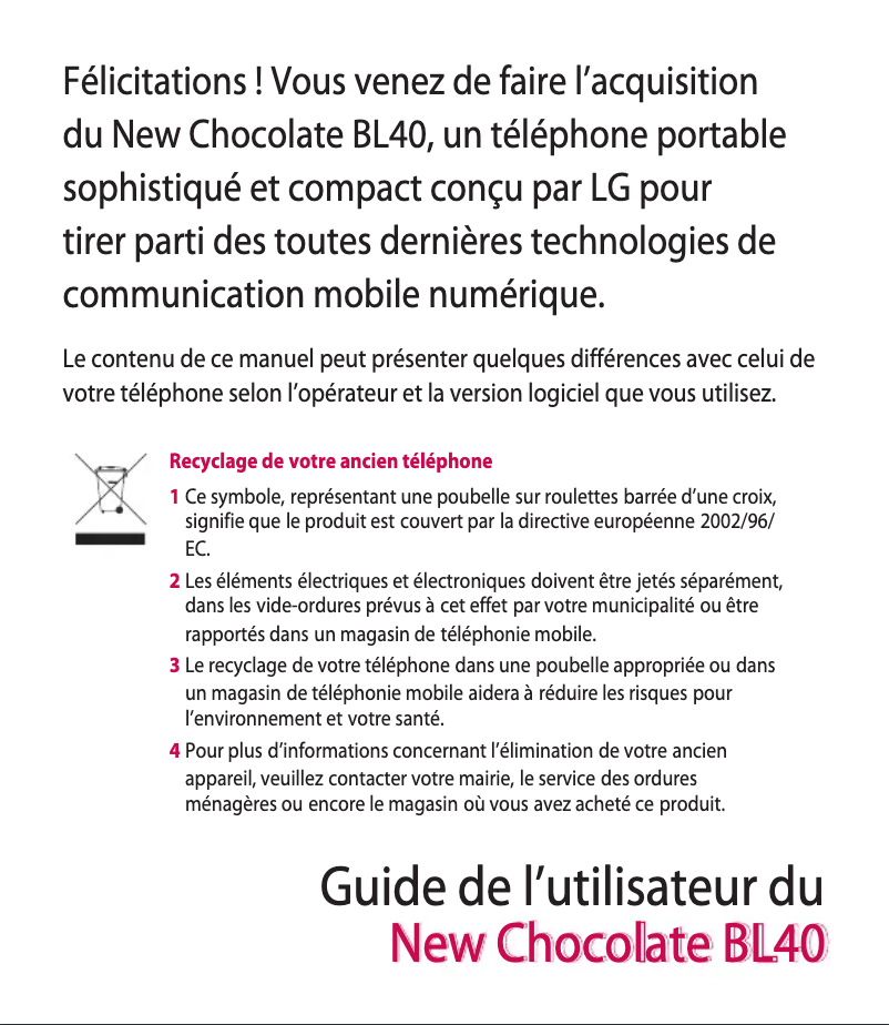 Image de la première page du manuel de l'appareil BL40G
