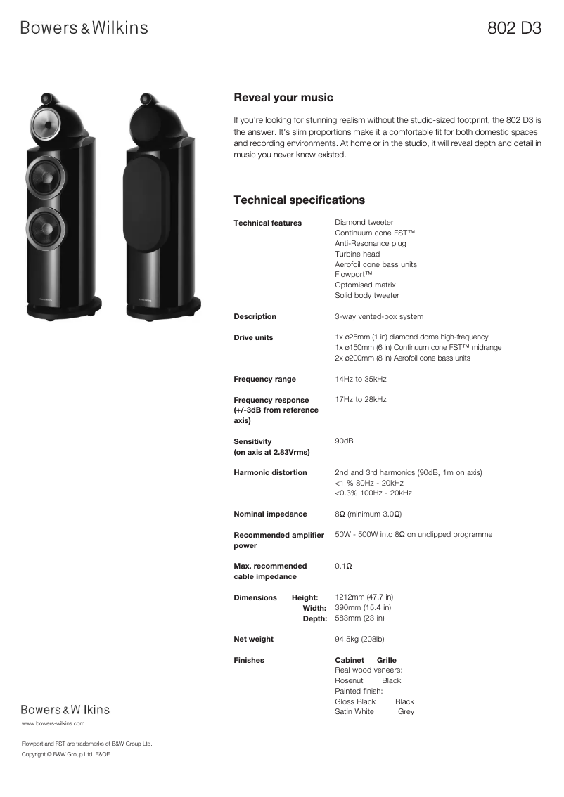 Página 1 del manual Ficha técnica Bowers & Wilkins 802 D3 Prestige Edition