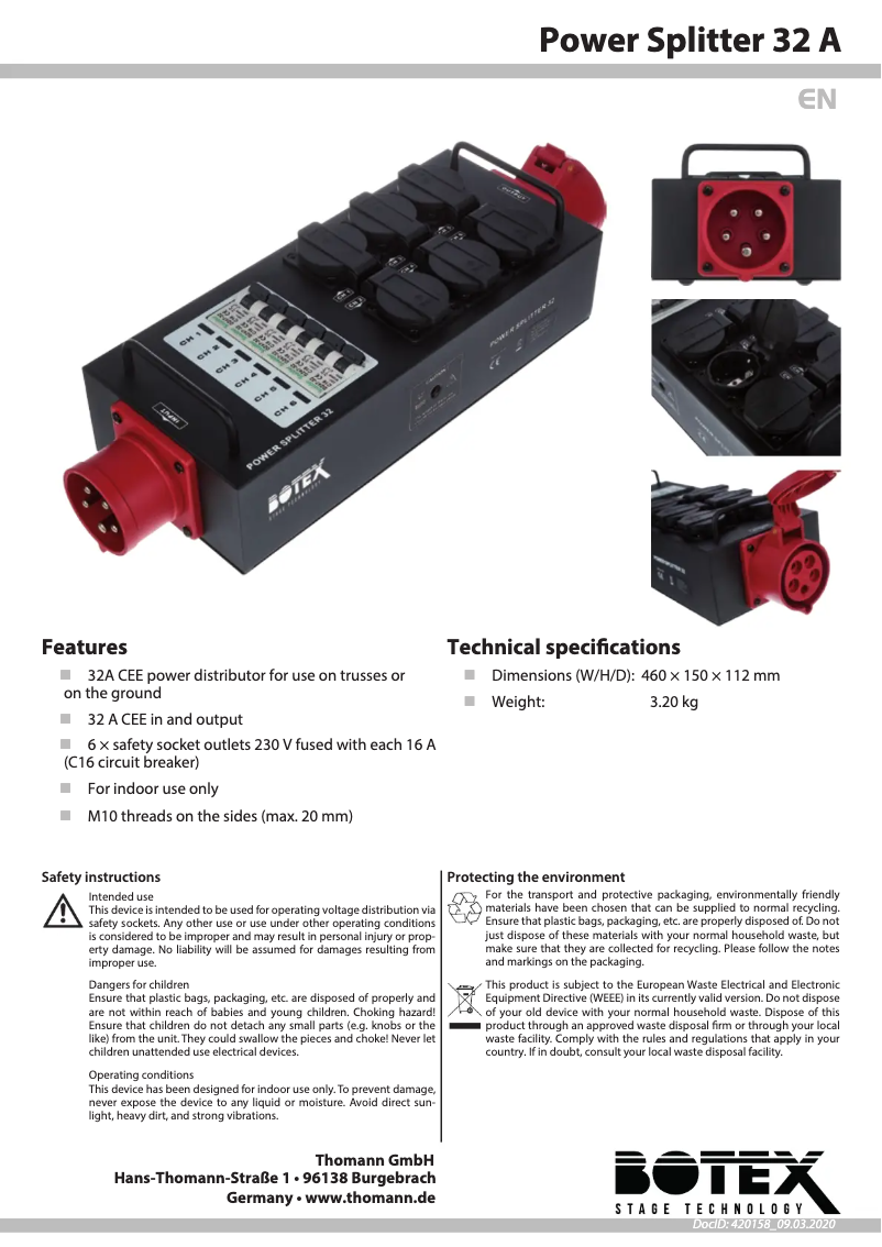 Image de la première page du manuel de l'appareil Power Splitter 32 A