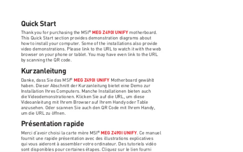 Image de la première page du manuel de l'appareil MEG Z490I Unify