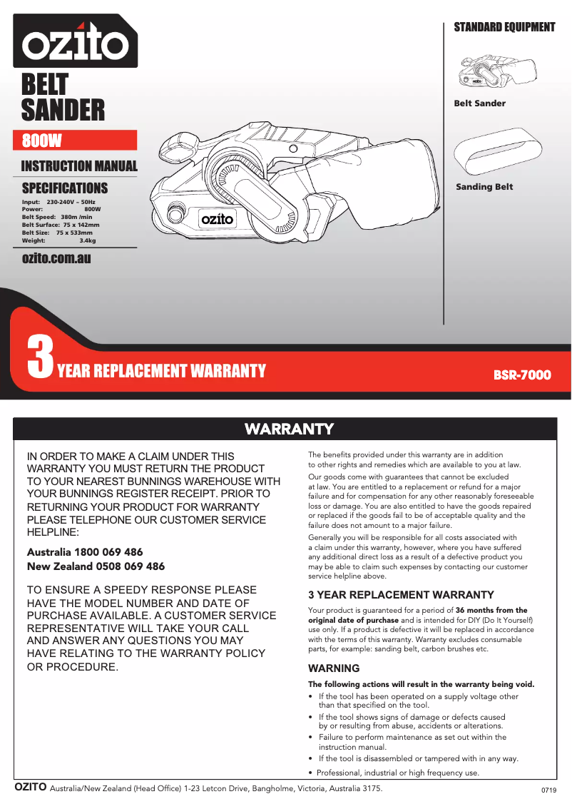 Page 1 de la notice Manuel utilisateur Ozito BSR-7000