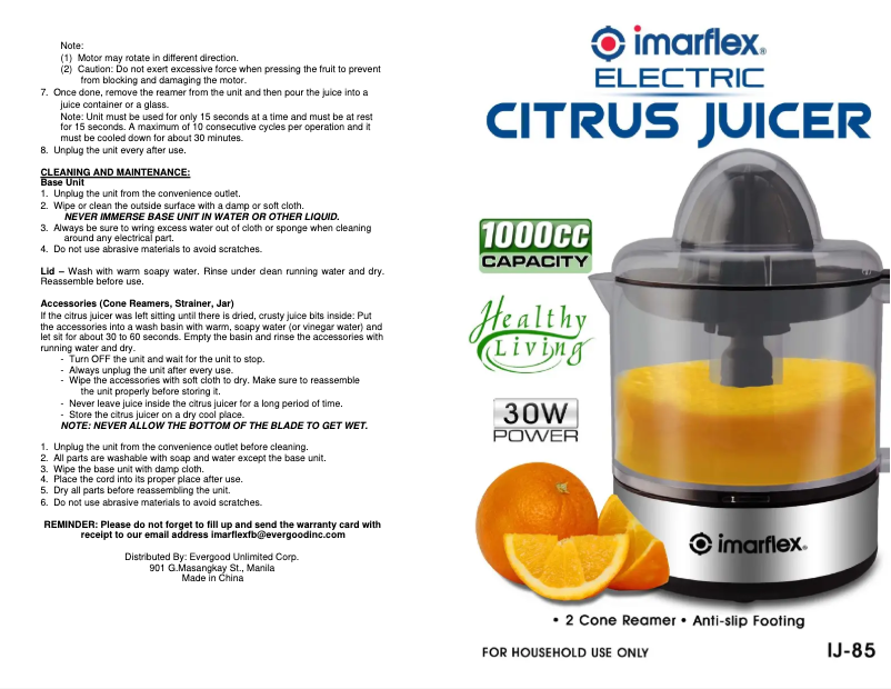 Page 1 de la notice Manuel utilisateur Imarflex IJ-85