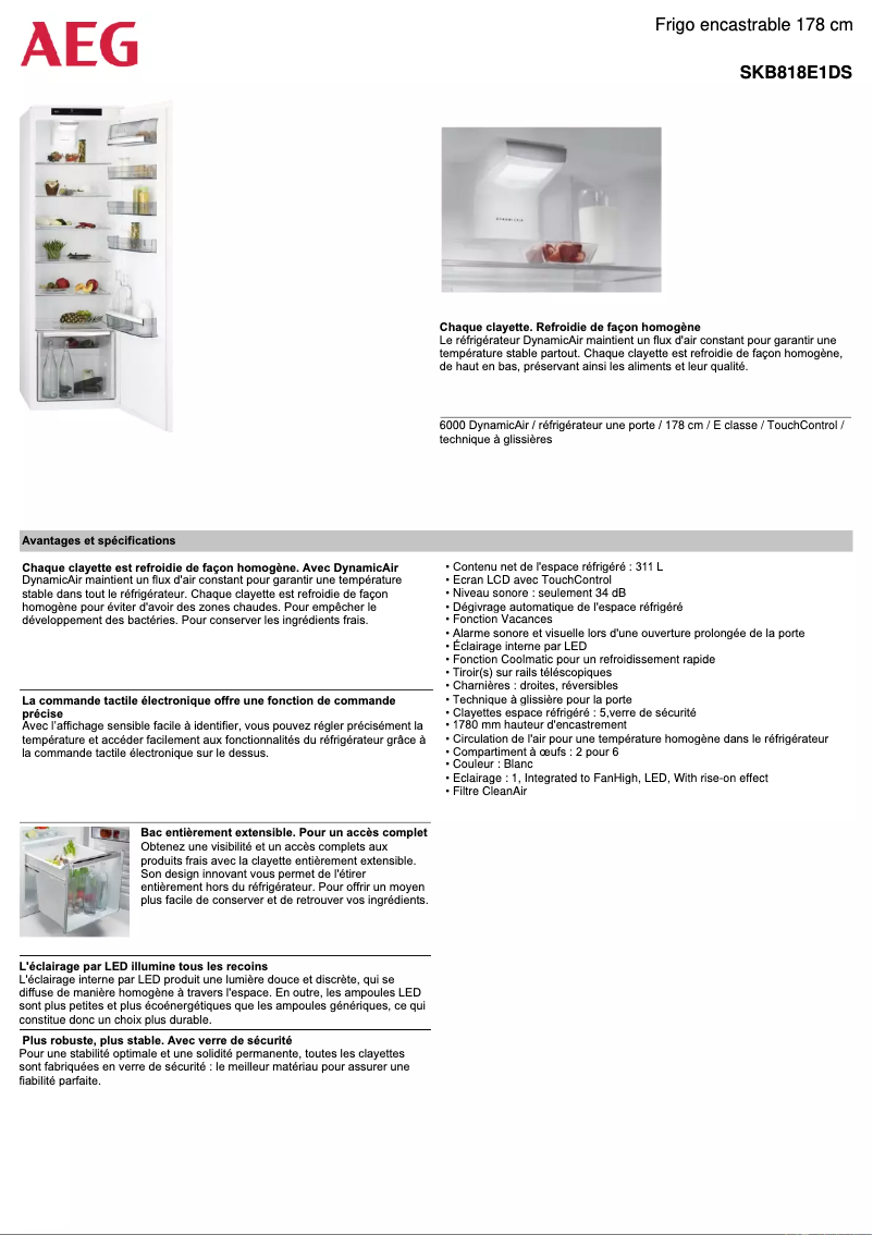 Page 1 de la notice Fiche technique AEG SKB818E1DS