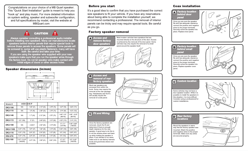 Page n°1 - Guide de démarrage rapide MB Quart Discus DK2-168
