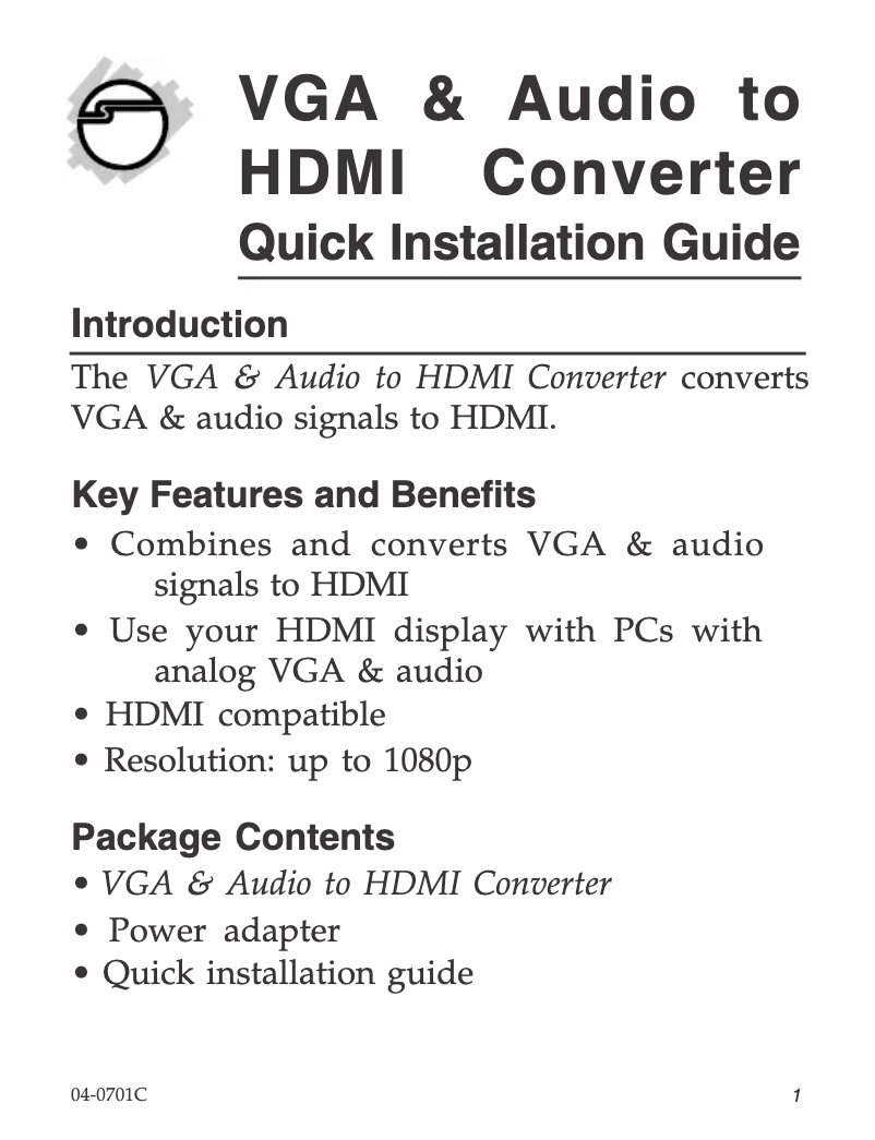 Page n°1 - Manuel utilisateur Siig CE-VG0M12-S1