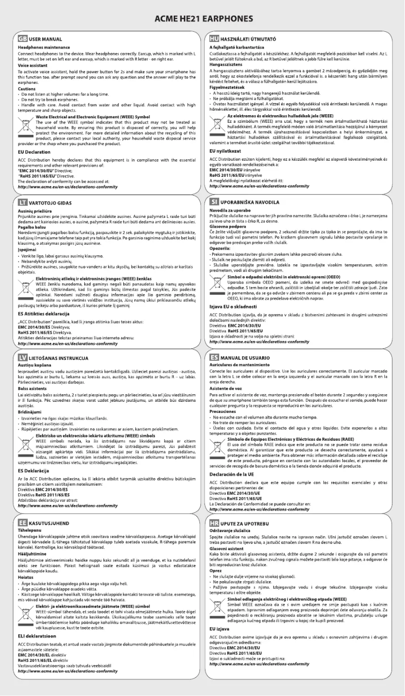 Page 1 de la notice Manuel utilisateur Acme HE21G