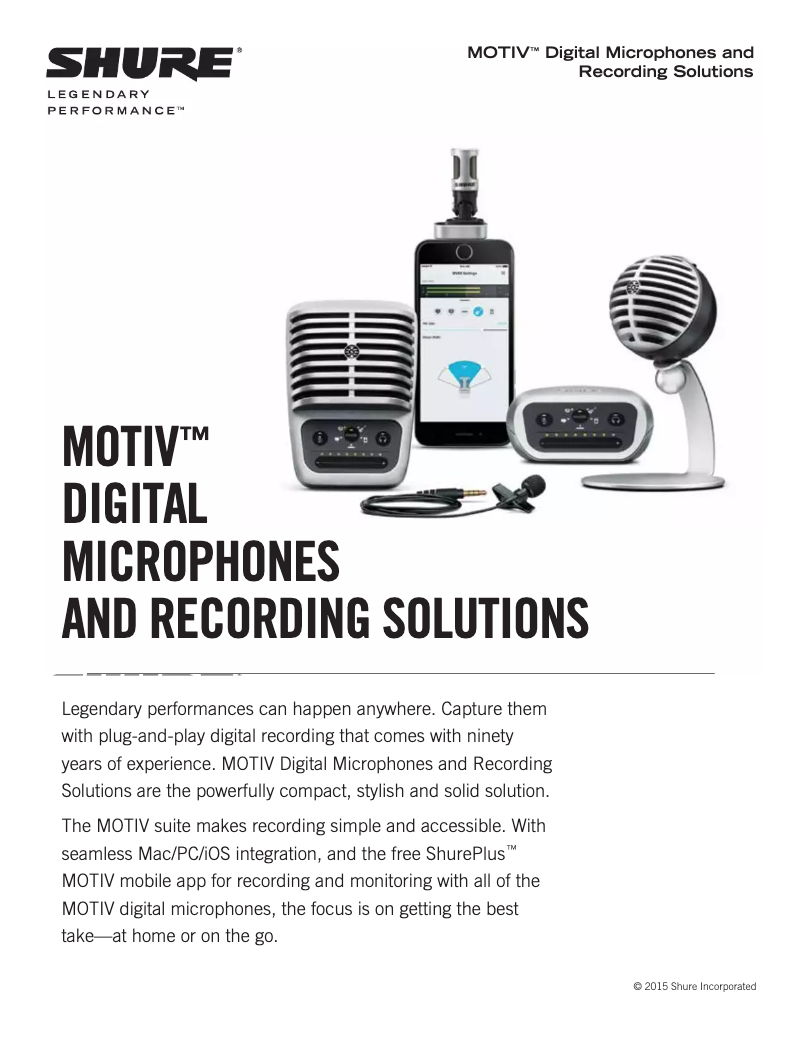 Page 1 de la notice Fiche technique Shure MOTIV MV5