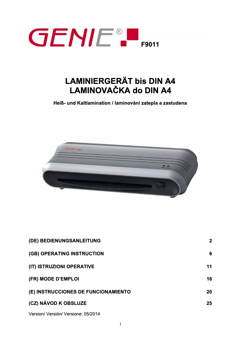 Page 1 of the manual User Manual Genie F9011