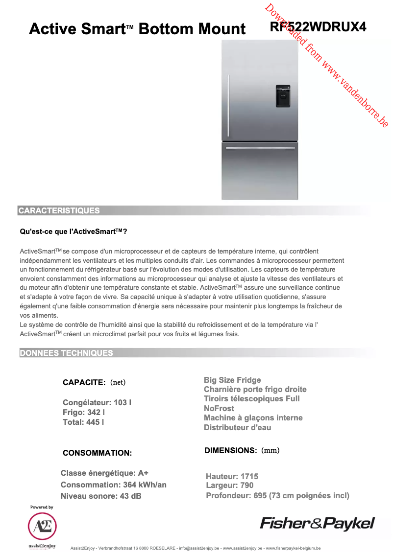Page 1 de la notice Manuel utilisateur Fisher & Paykel RF522WDRUX4