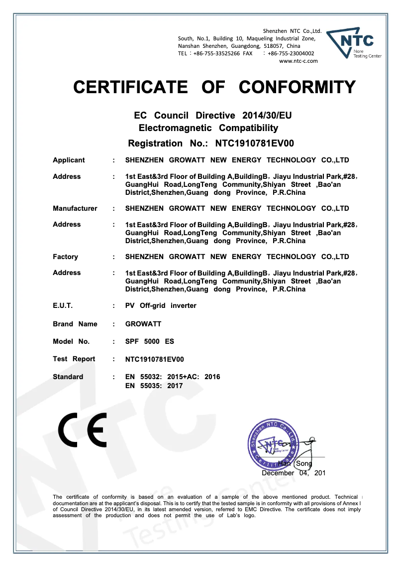 Page n°1 - Guide d'installation Growatt SPF 5000 ES