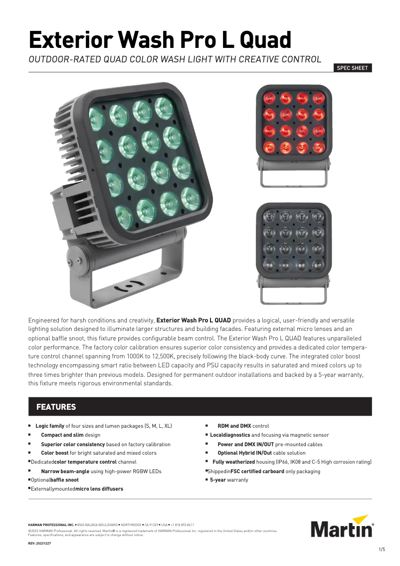 Page 1 de la notice Fiche technique Martin Exterior Wash Pro L QUAD