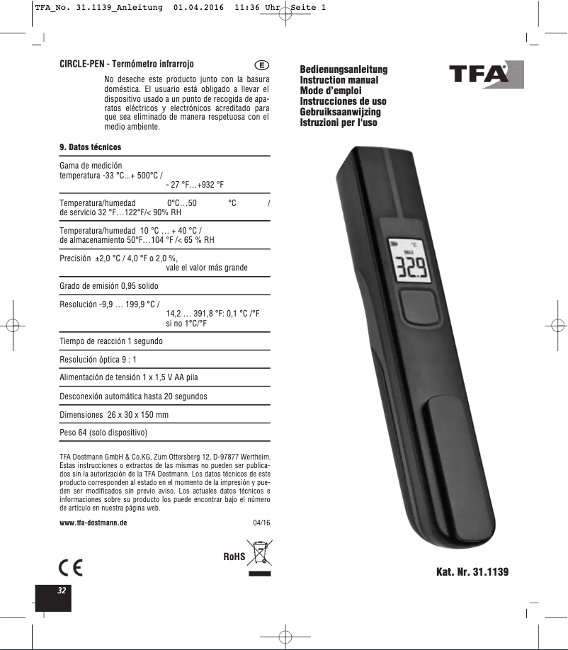 Page 1 de la notice Manuel utilisateur TFA Circle-Pen 31.1139