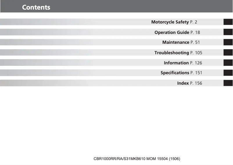 Imagen de la primera página del manual del dispositivo CBR1000RR (2016)