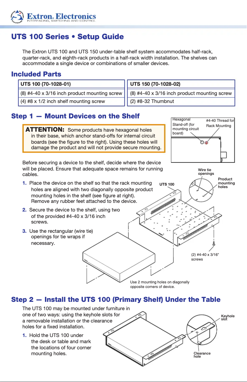 Page 1 de la notice Manuel utilisateur Extron UTS 100