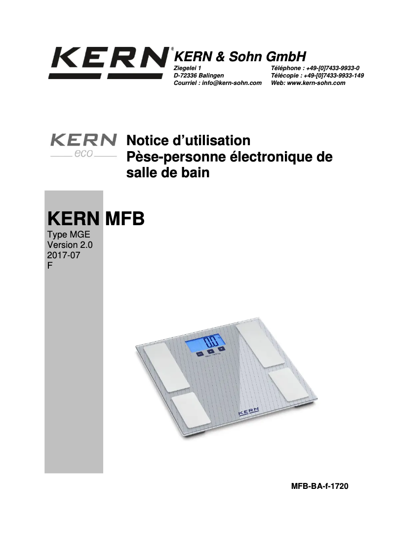 Page 1 de la notice Manuel utilisateur Kern MGE 100K-1S05