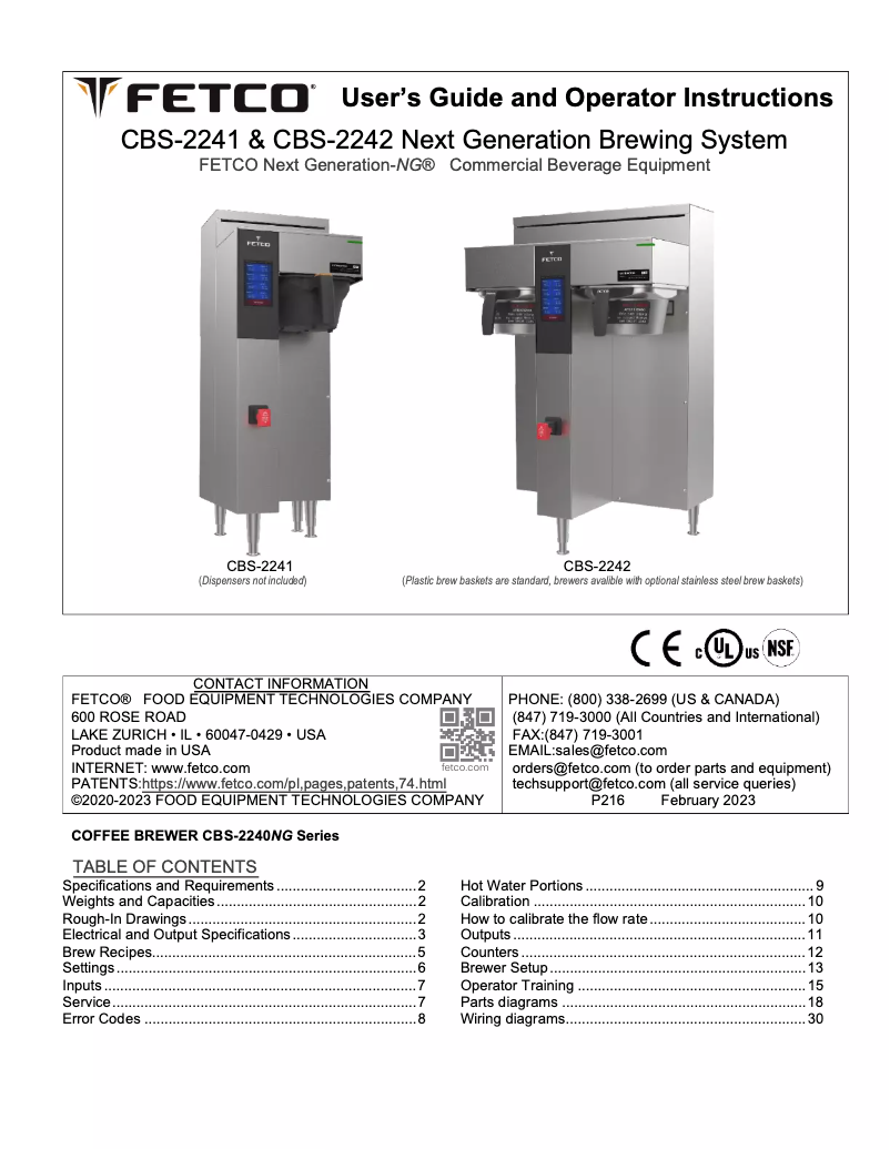Page 1 de la notice Manuel utilisateur Fetco CBS-2241