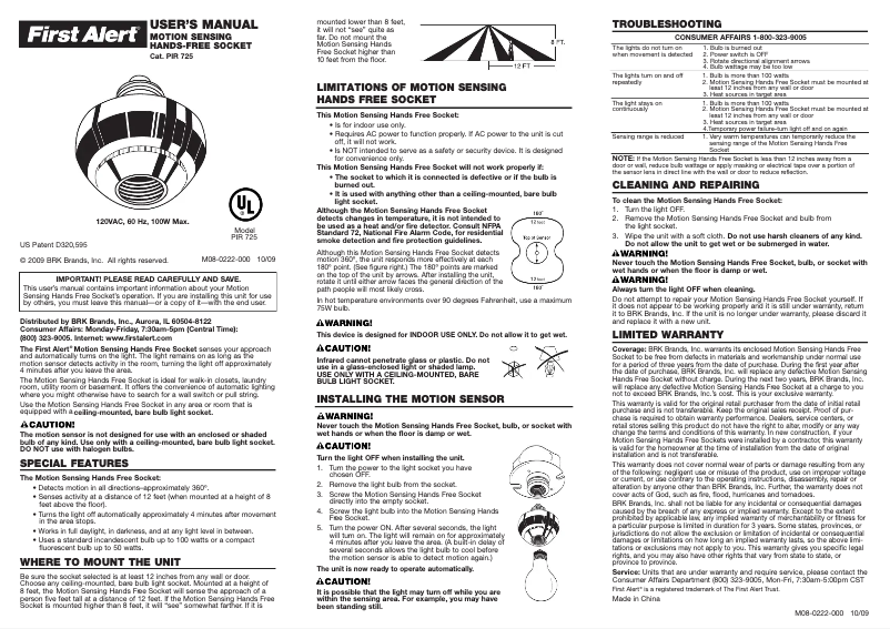 Page n°1 - Manuel utilisateur First Alert PIR725