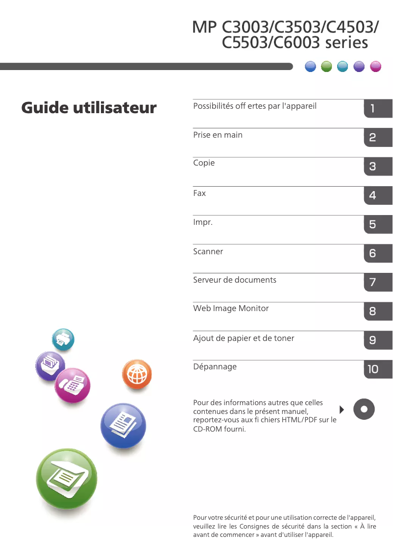 Page 1 de la notice Manuel utilisateur Ricoh Aficio MP C3503