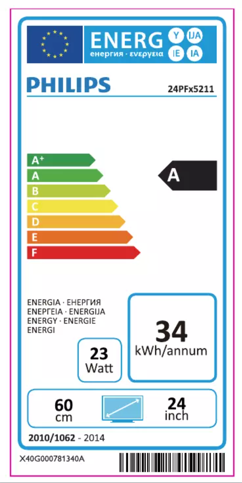 Page n°1 - Label énergétique Philips 5200 series 24PFT5211