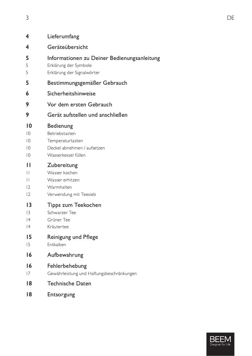 Page 1 de la notice Manuel utilisateur BEEM Teatime II