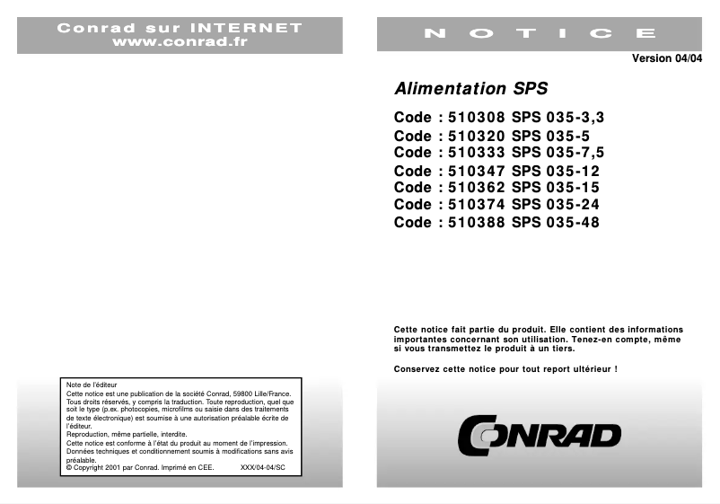 Page 1 de la notice Manuel utilisateur SunPower SPS 035-15
