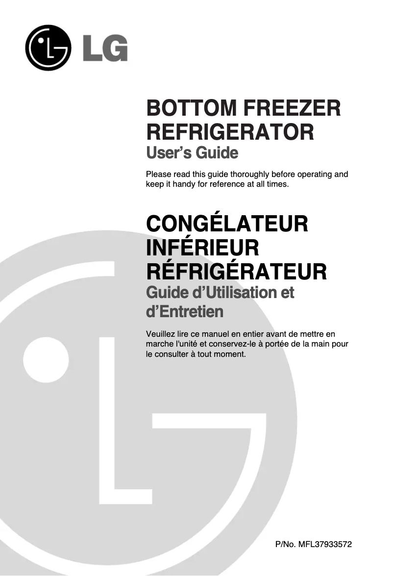 Page 1 de la notice Manuel utilisateur LG GR-L25AUTJ