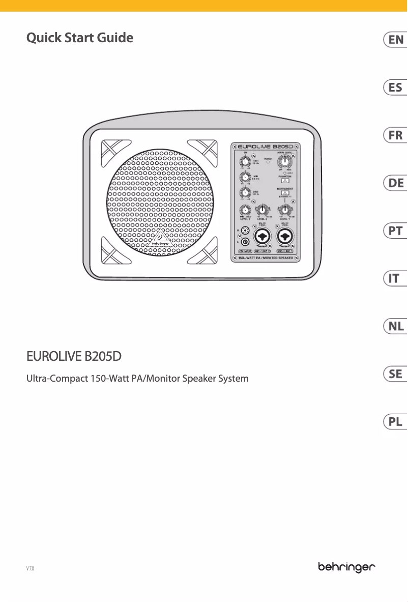 Page 1 de la notice Guide de démarrage rapide Behringer Eurolive B205D