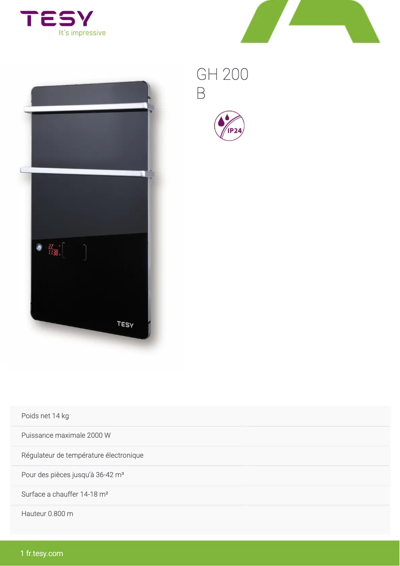 Page 1 de la notice Manuel utilisateur Tesy GH 200 B