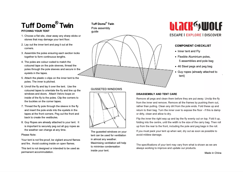 Image de la première page du manuel de l'appareil Tuff Dome Twin