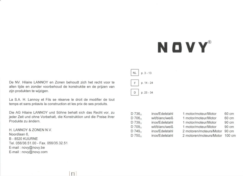Page n°1 - Manuel utilisateur Novy 739