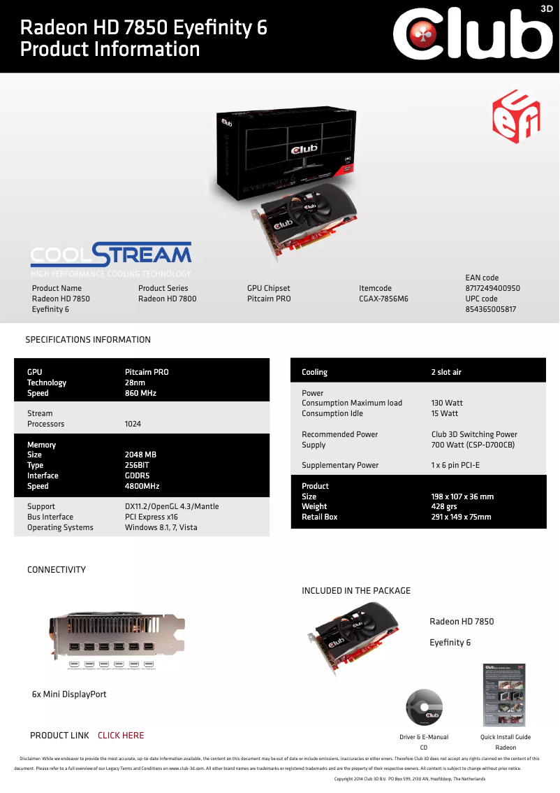 Image de la première page du manuel de l'appareil Radeon HD 7850 Eyefinity 6