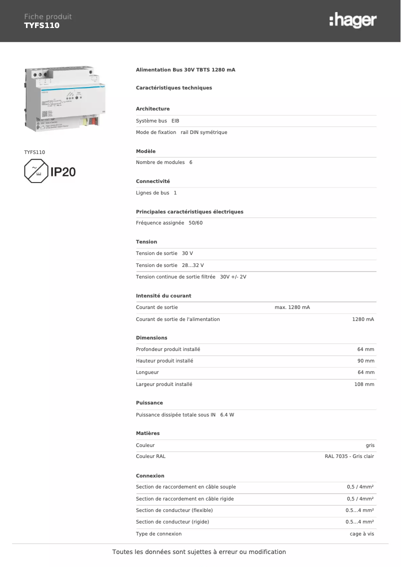 Image de la première page du manuel de l'appareil TYFS110