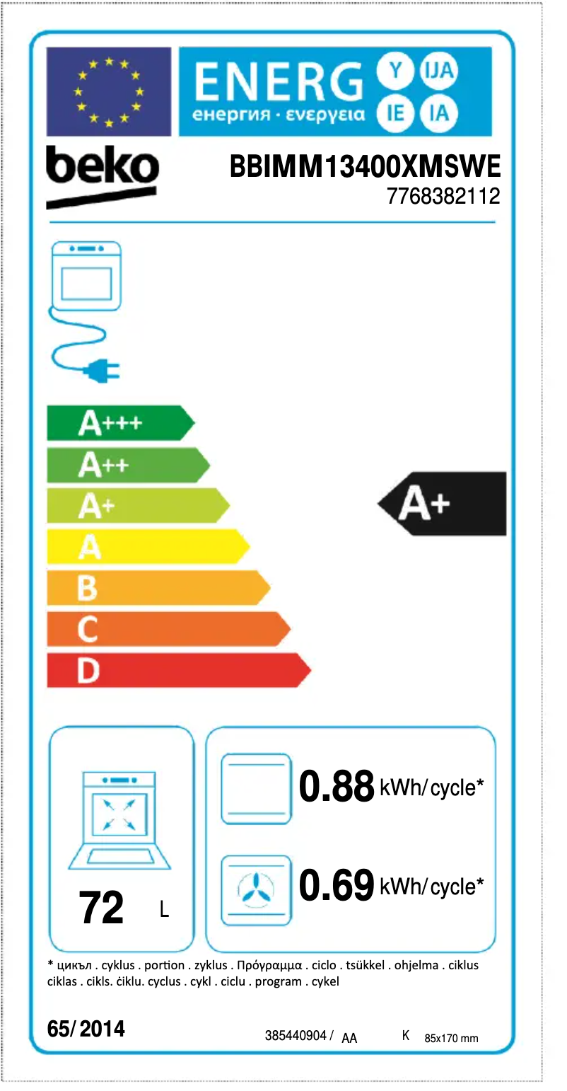 Page 1 de la notice Label énergétique Beko BBIMM13400XMSWE